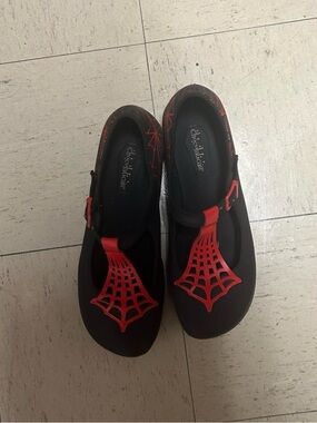 Chocolaticas Black & Red Spider Web Mary Jane Platforms